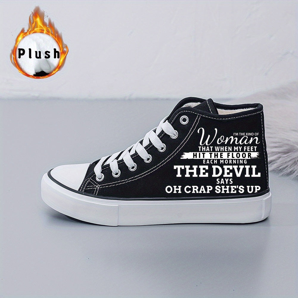 Women's Black and White Casual Skate Shoes, Lace-Up, 2D Print