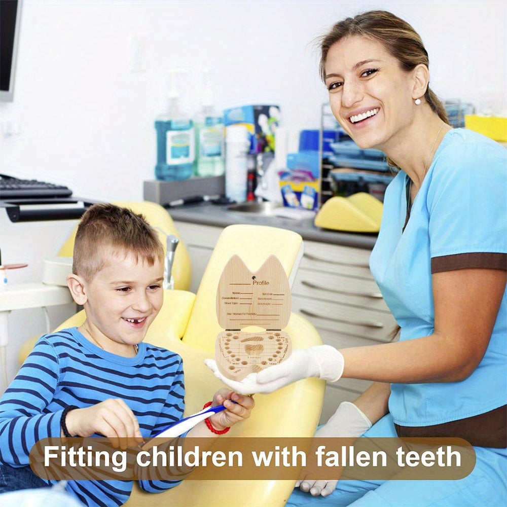 Wooden Keepsake Box for Children's Deciduous Teeth with Floral Letter Pattern