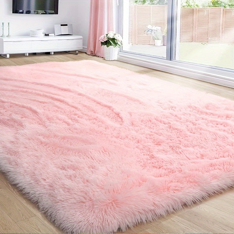 Pink Polyester Area Rug Fluffy Durable Non-Slip Stain-Resistant 5x7