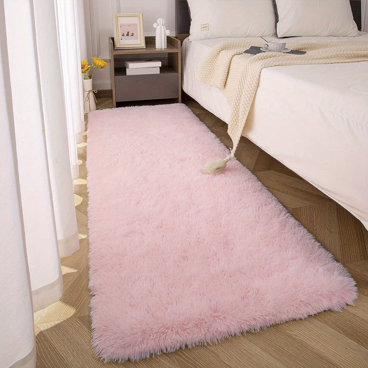 Pink Polyester Area Rug Fluffy Durable Non-Slip Stain-Resistant 5x7