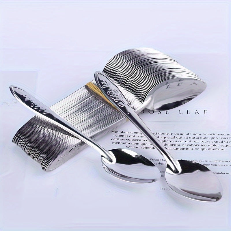 Set of 6 Stainless Steel Dessert Spoons with Rose Engravings for Coffee and Fruit