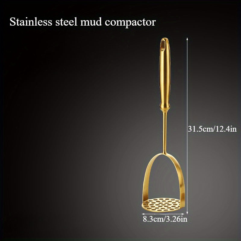 Zanglamaydigan po'latdan yasalgan qo'lda kartoshka maydalagich, sarimsoq bosgich va qovoq maydalagich bilan.