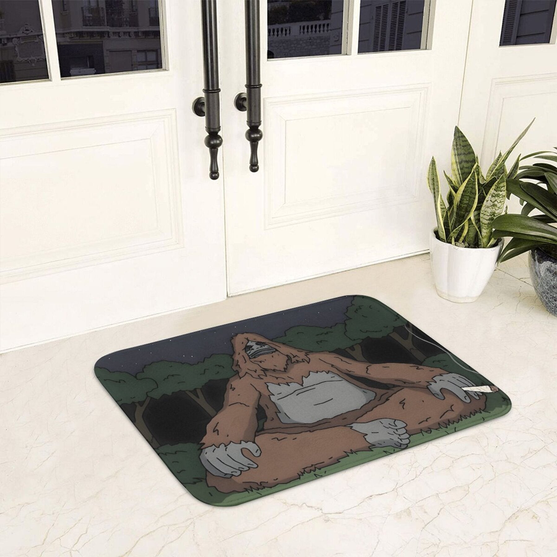 Polyester Doormat with Sassy Sasquatch Non-Slip Indoor Machine Washable