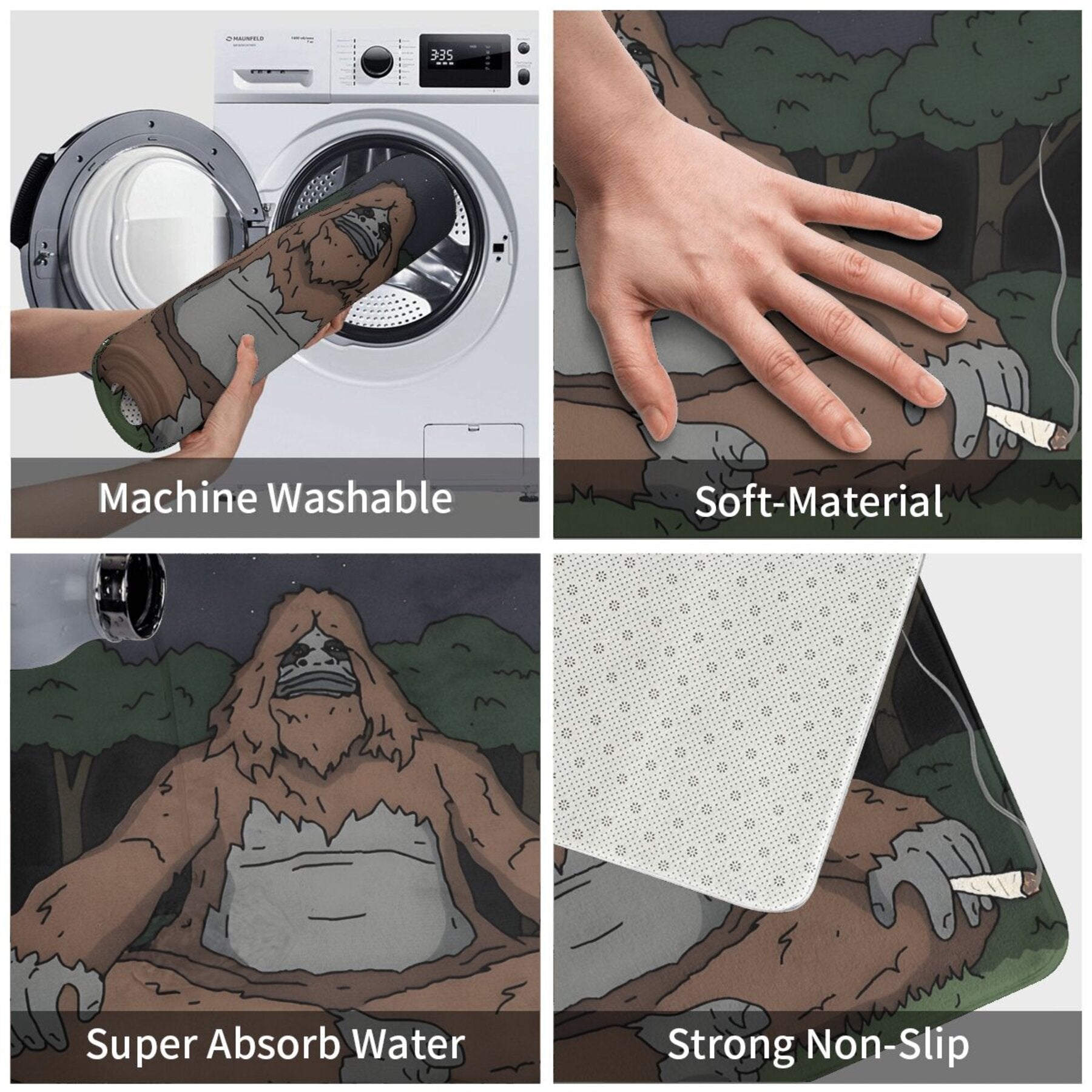 Polyester Doormat with Sassy Sasquatch Non-Slip Indoor Machine Washable