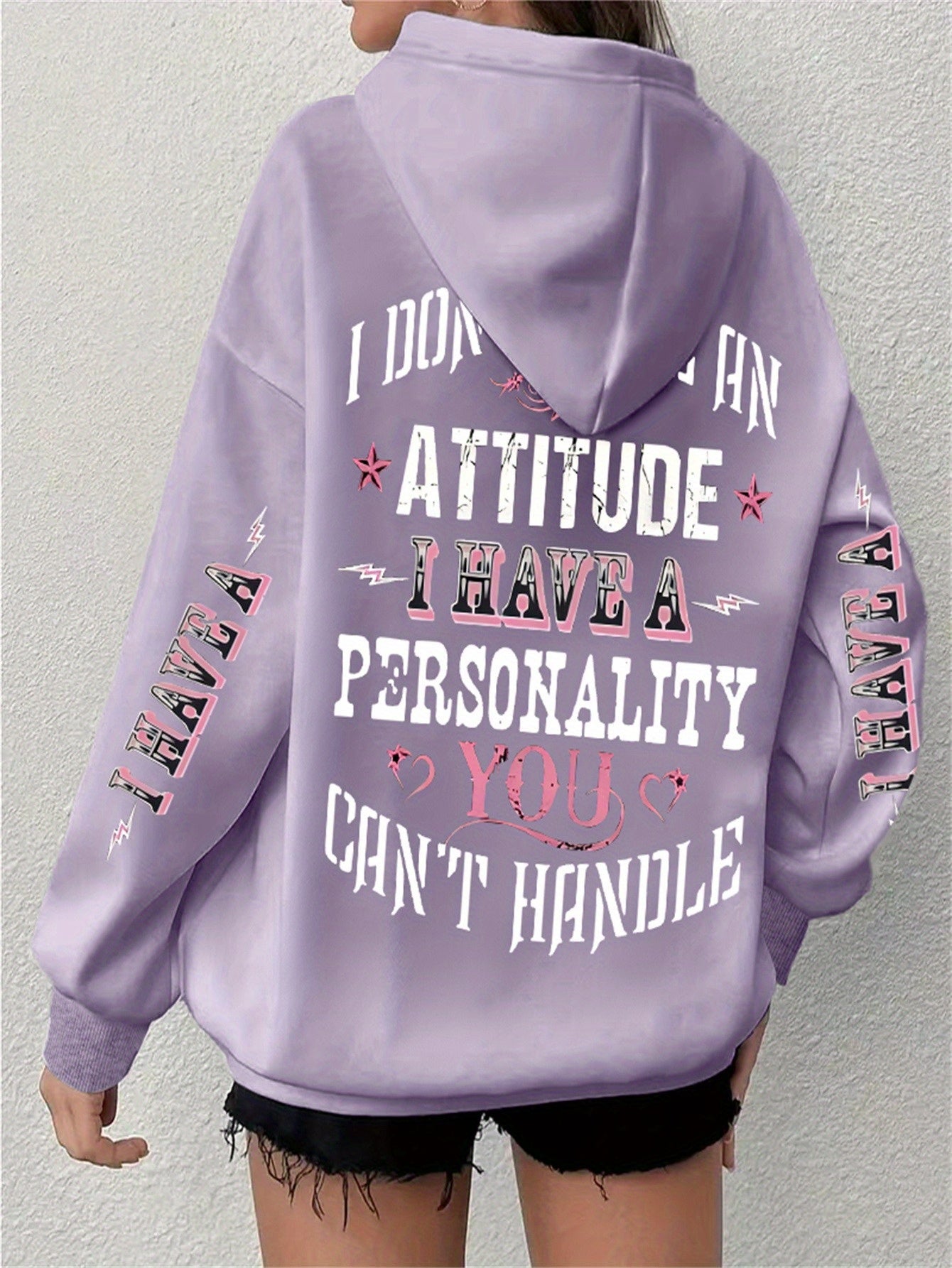 Women Casual Polyester Hoodie with Long Sleeve Letter Print Pullover