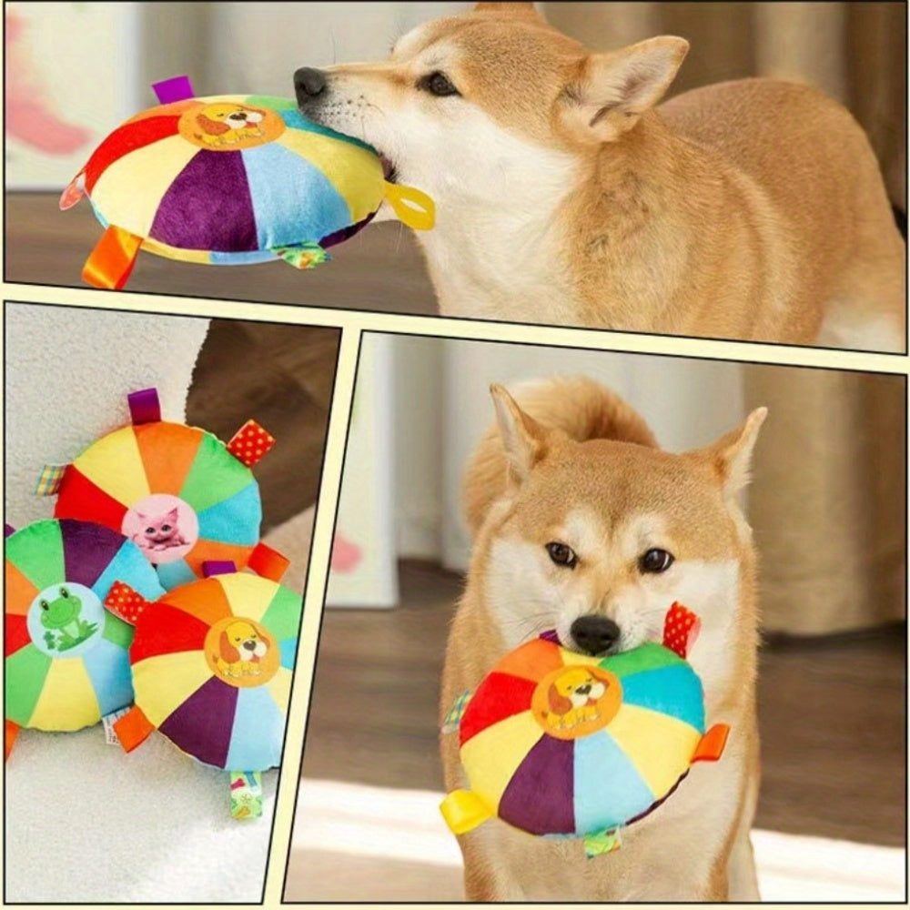 Plush Squeaky Dog Toy with Cartoon Pattern Durable Interactive All Breed Sizes