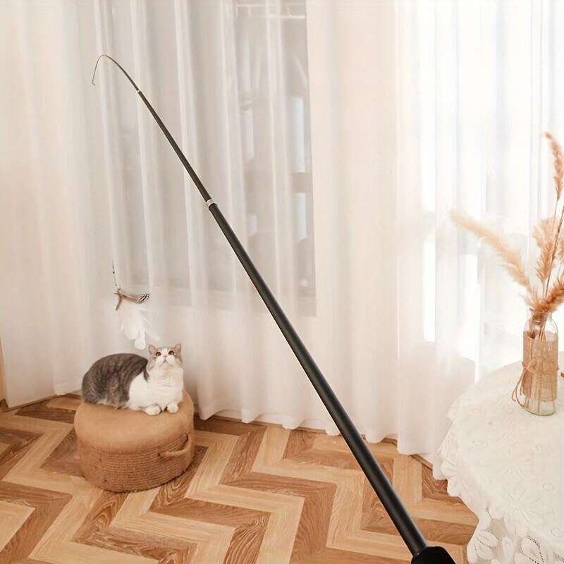 180cm Retractable Cat Teaser Wand with Feather Toy, Telescopic, Plastic