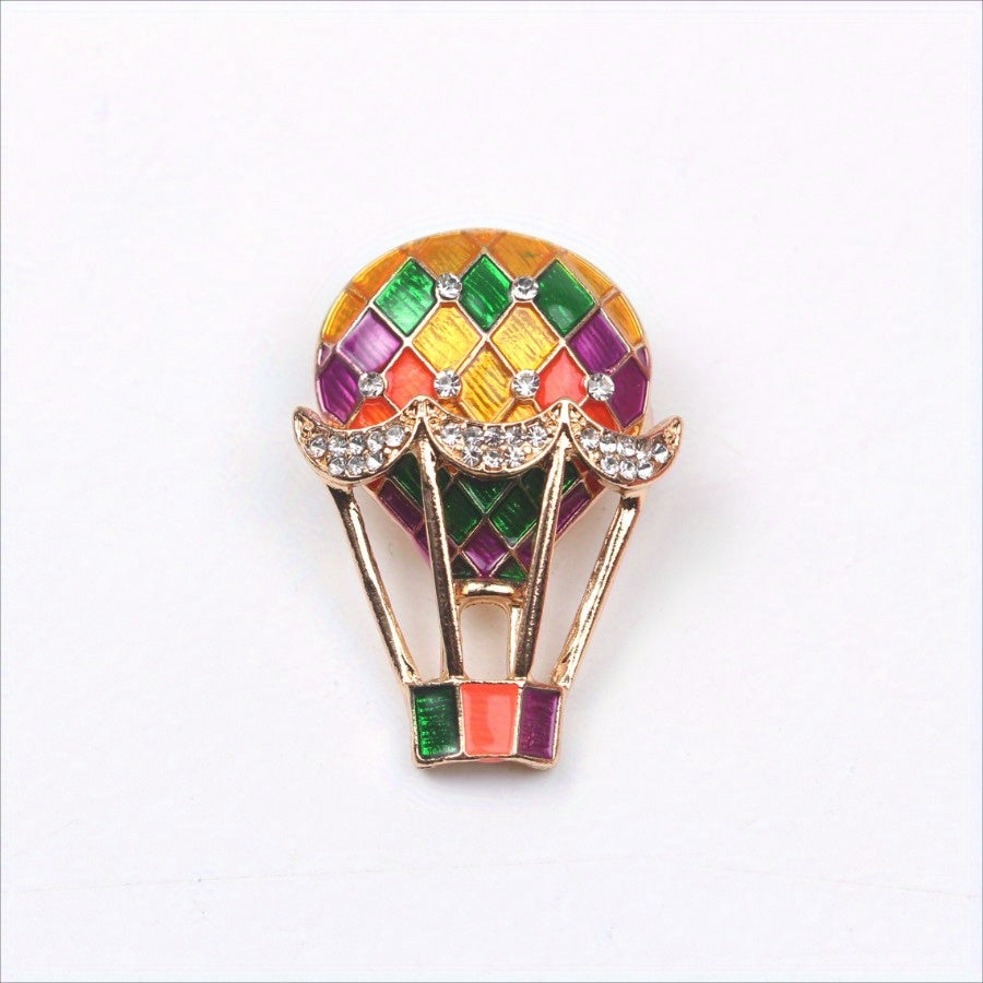 Hot Air Balloon Brooch Rhinestones Cartoon Pin for Suits Coats Bags