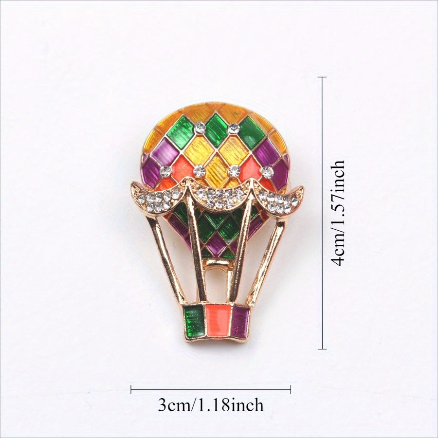 Hot Air Balloon Brooch Rhinestones Cartoon Pin for Suits Coats Bags