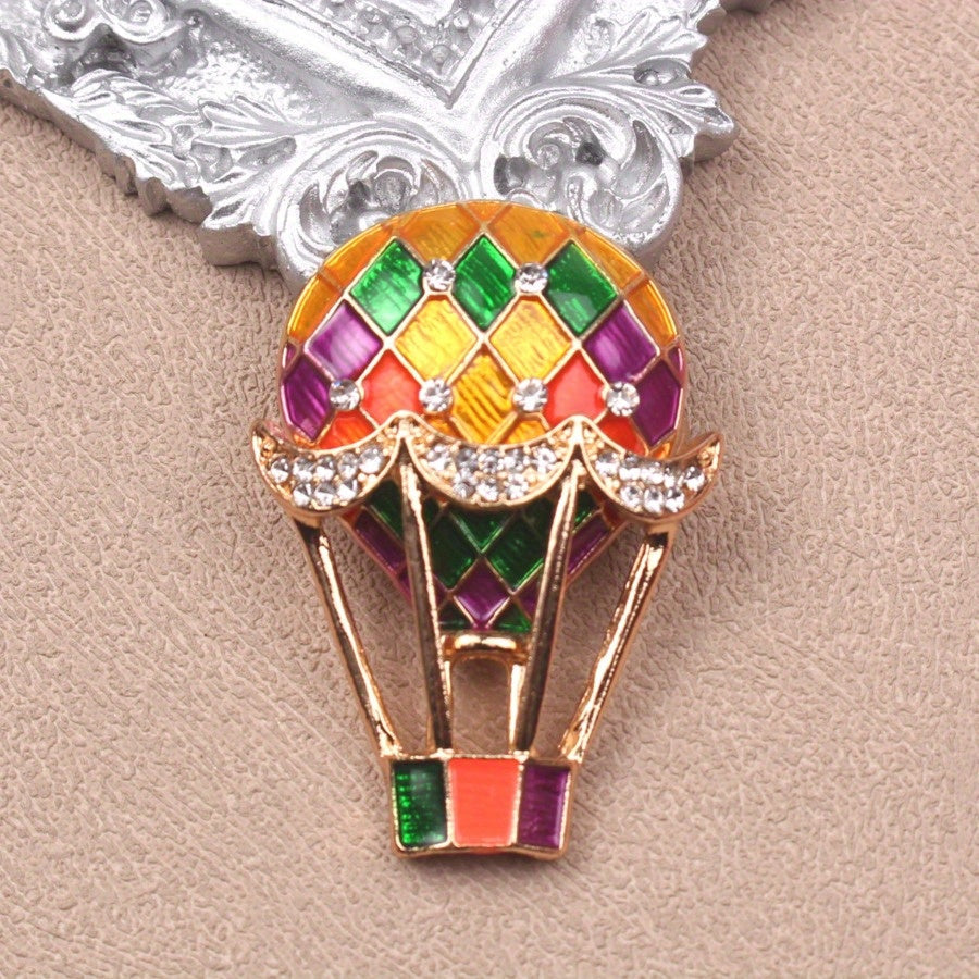 Hot Air Balloon Brooch Rhinestones Cartoon Pin for Suits Coats Bags