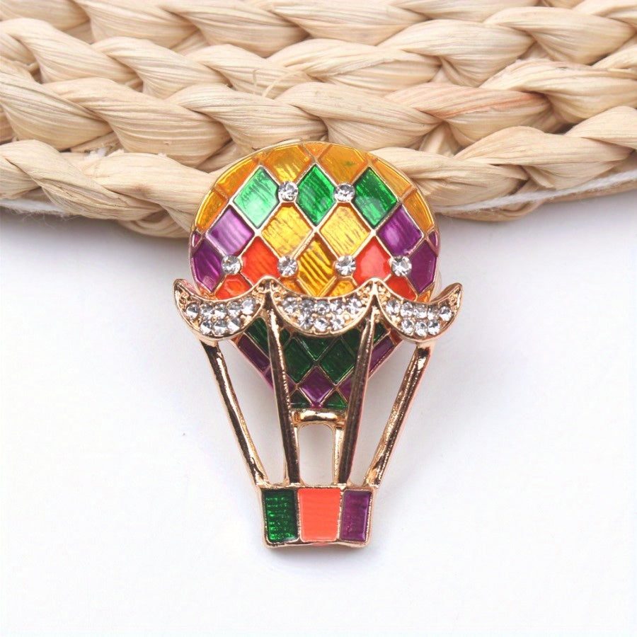 Hot Air Balloon Brooch Rhinestones Cartoon Pin for Suits Coats Bags