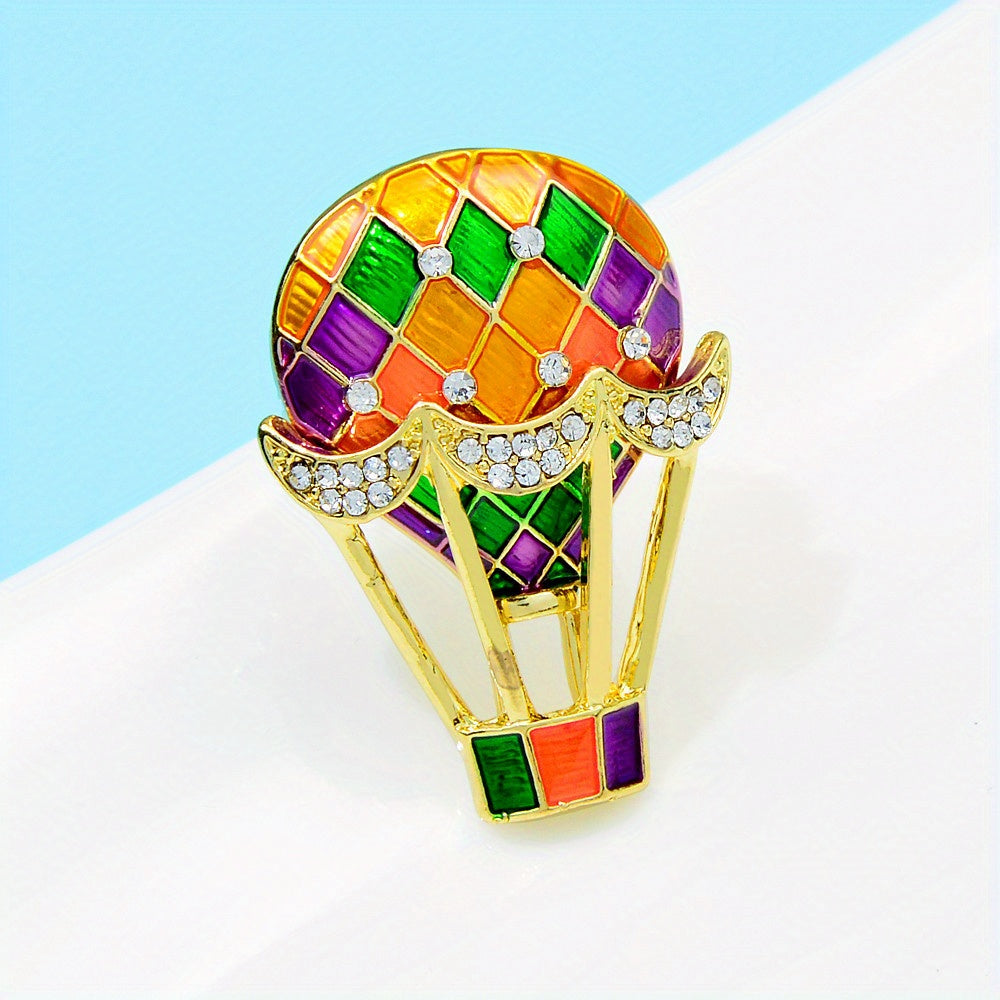 Hot Air Balloon Brooch Rhinestones Cartoon Pin for Suits Coats Bags