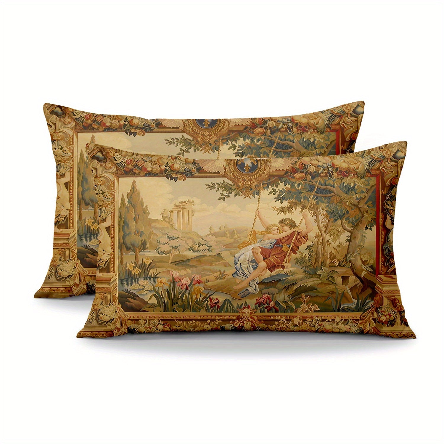 French Tapestry Throw Pillow Covers Set of 2, Woven Polyester, 30x50 cm