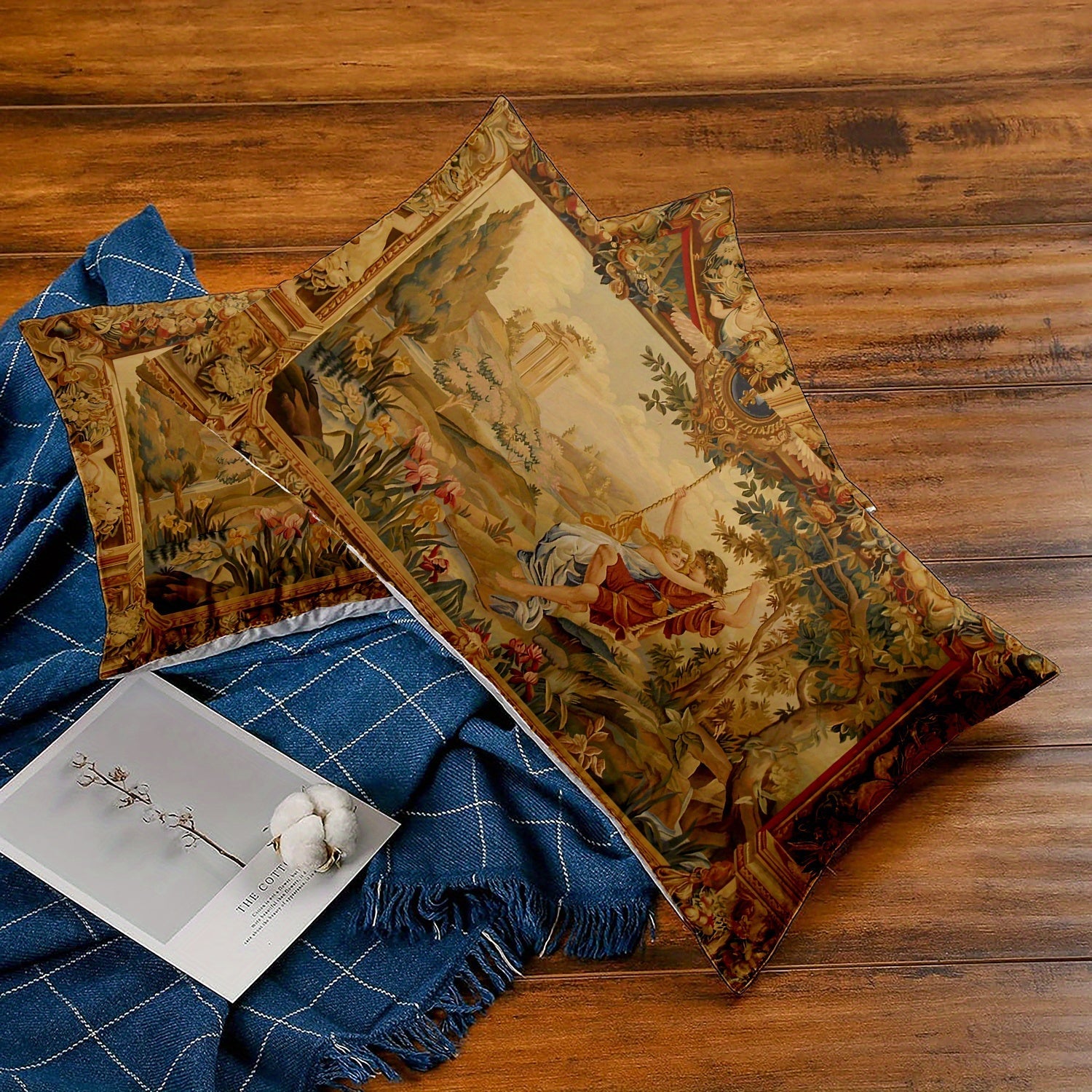 French Tapestry Throw Pillow Covers Set of 2, Woven Polyester, 30x50 cm