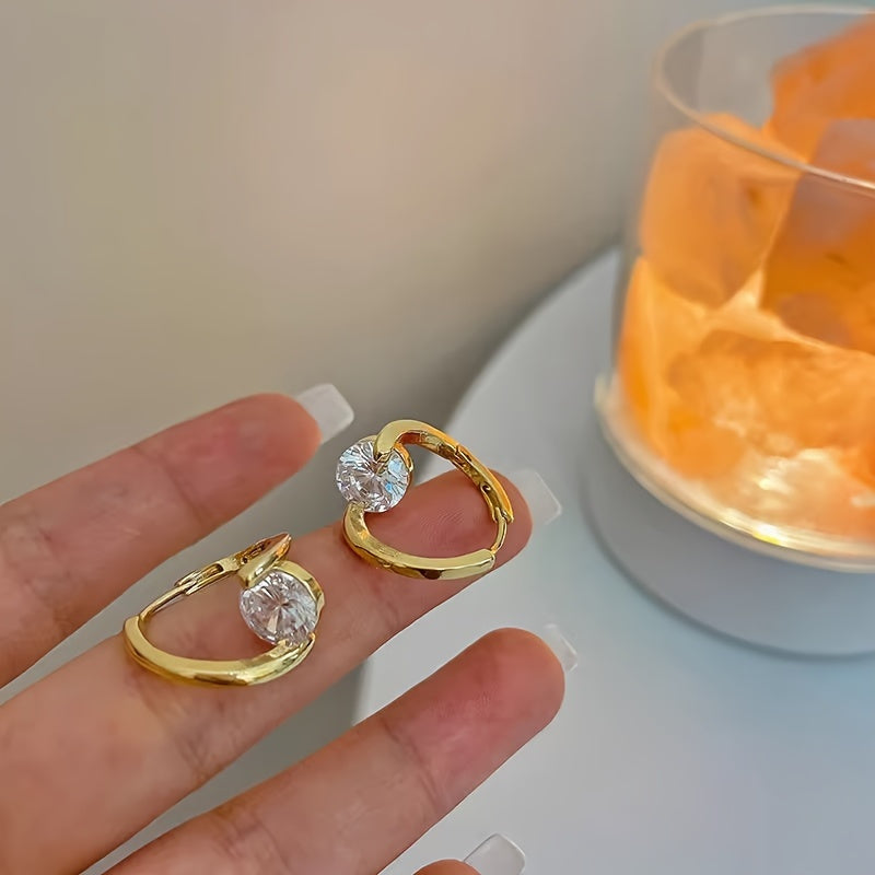 14K Gold Plated Natural Stone Zirconia Stud Earrings for Women Minimalist Lightweight Jewelry