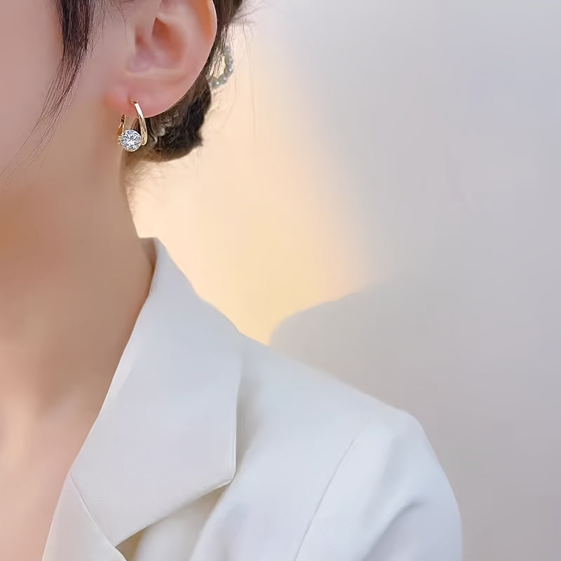 14K Gold Plated Natural Stone Zirconia Stud Earrings for Women Minimalist Lightweight Jewelry