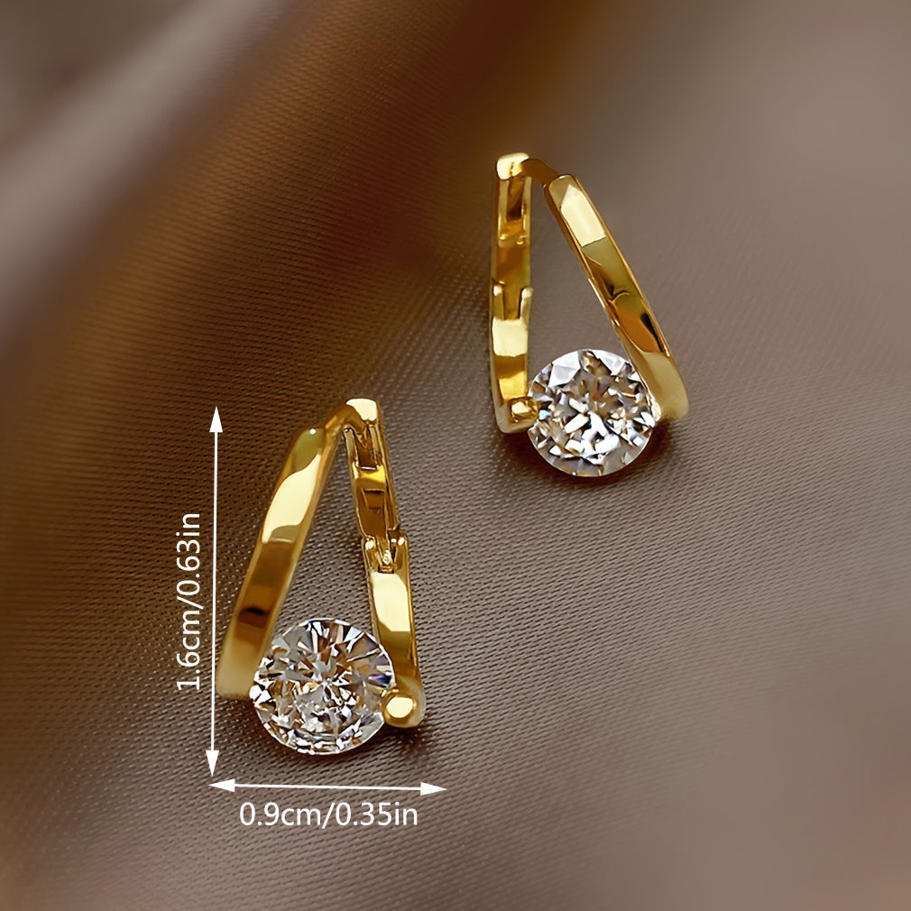 14K Gold Plated Natural Stone Zirconia Stud Earrings for Women Minimalist Lightweight Jewelry