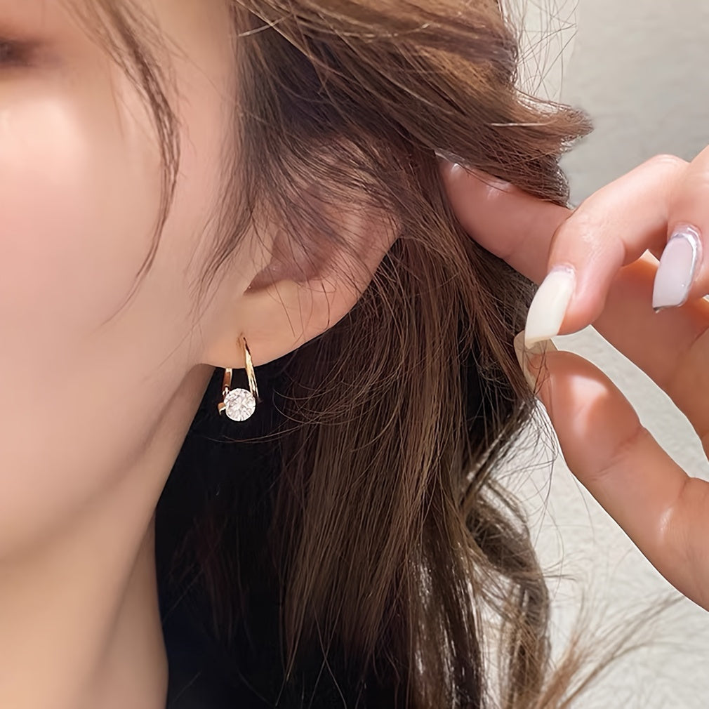 14K Gold Plated Natural Stone Zirconia Stud Earrings for Women Minimalist Lightweight Jewelry