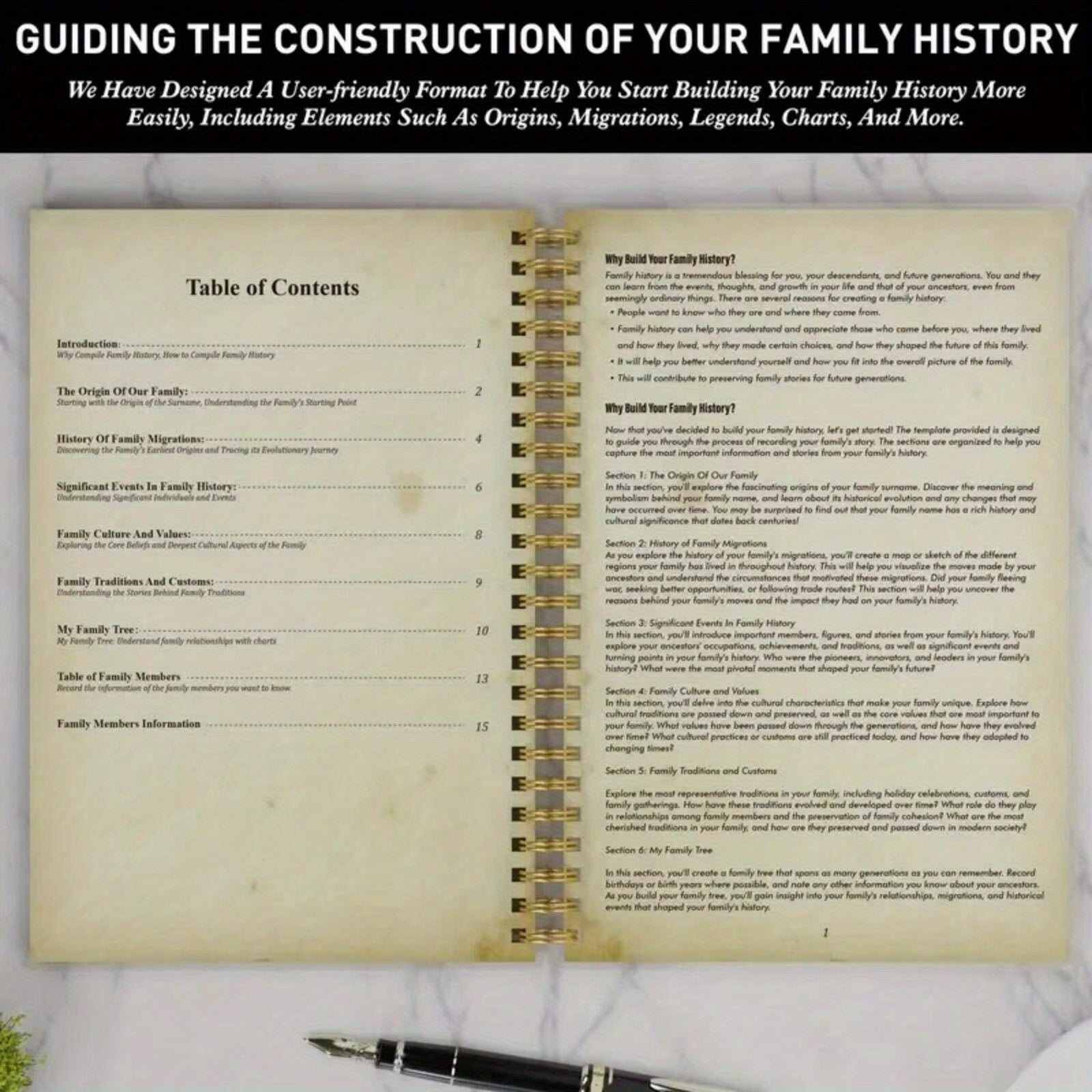 Книга записи семейной истории, спиральное переплетение, английская генеалогия, семейное дерево, документация, подарок