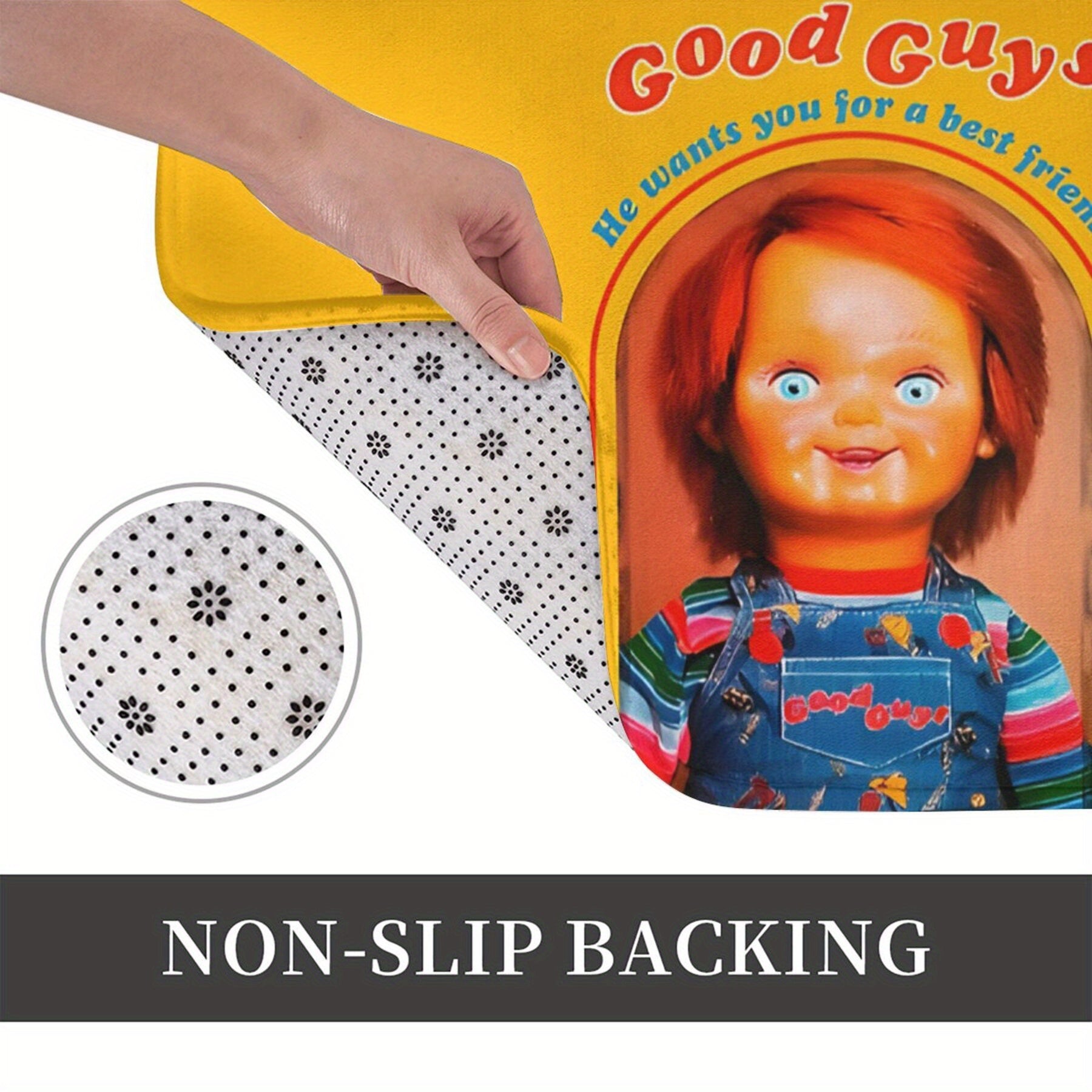 Chucky ilhomlantirgan toʻrtburchakli yopishqoqsiz polyester qabul qilish gilamchasi
