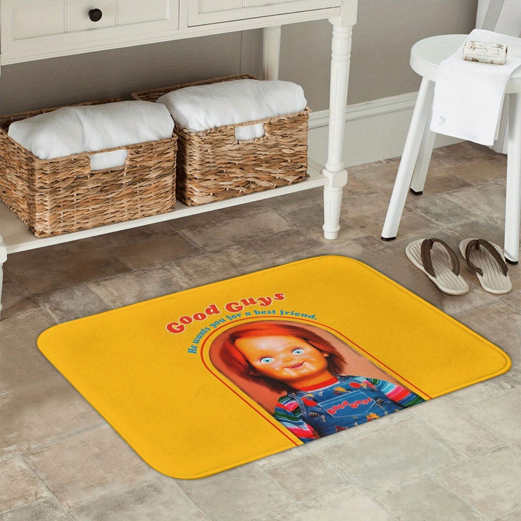 Chucky ilhomlantirgan toʻrtburchakli yopishqoqsiz polyester qabul qilish gilamchasi