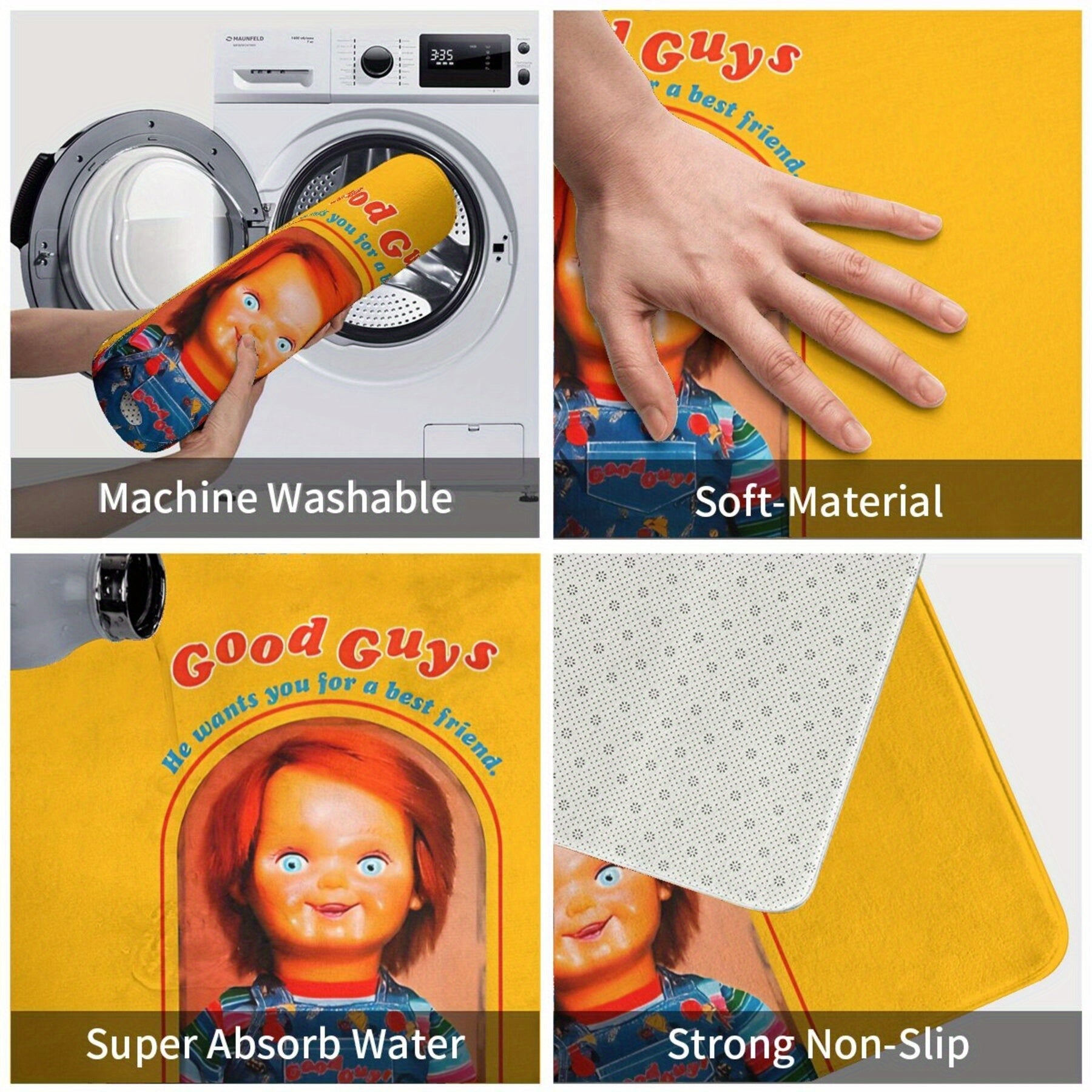 Chucky ilhomlantirgan toʻrtburchakli yopishqoqsiz polyester qabul qilish gilamchasi