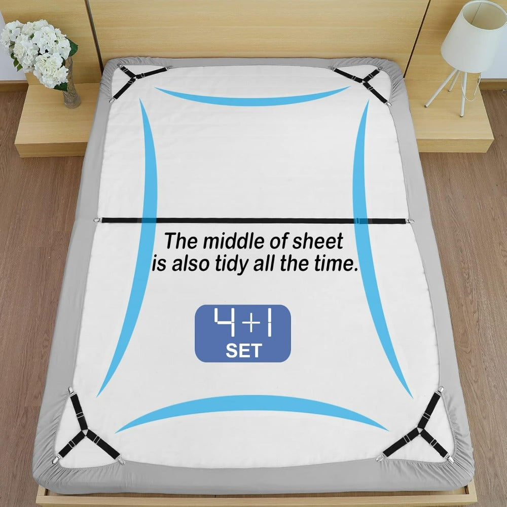 Sheet Holding Straps Set 5 Pieces Fitted Sheet Clips Elastic Corner Holders