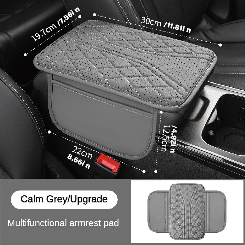 PU Leather Car Armrest Cushion with Ventilation Holes and Side Pockets