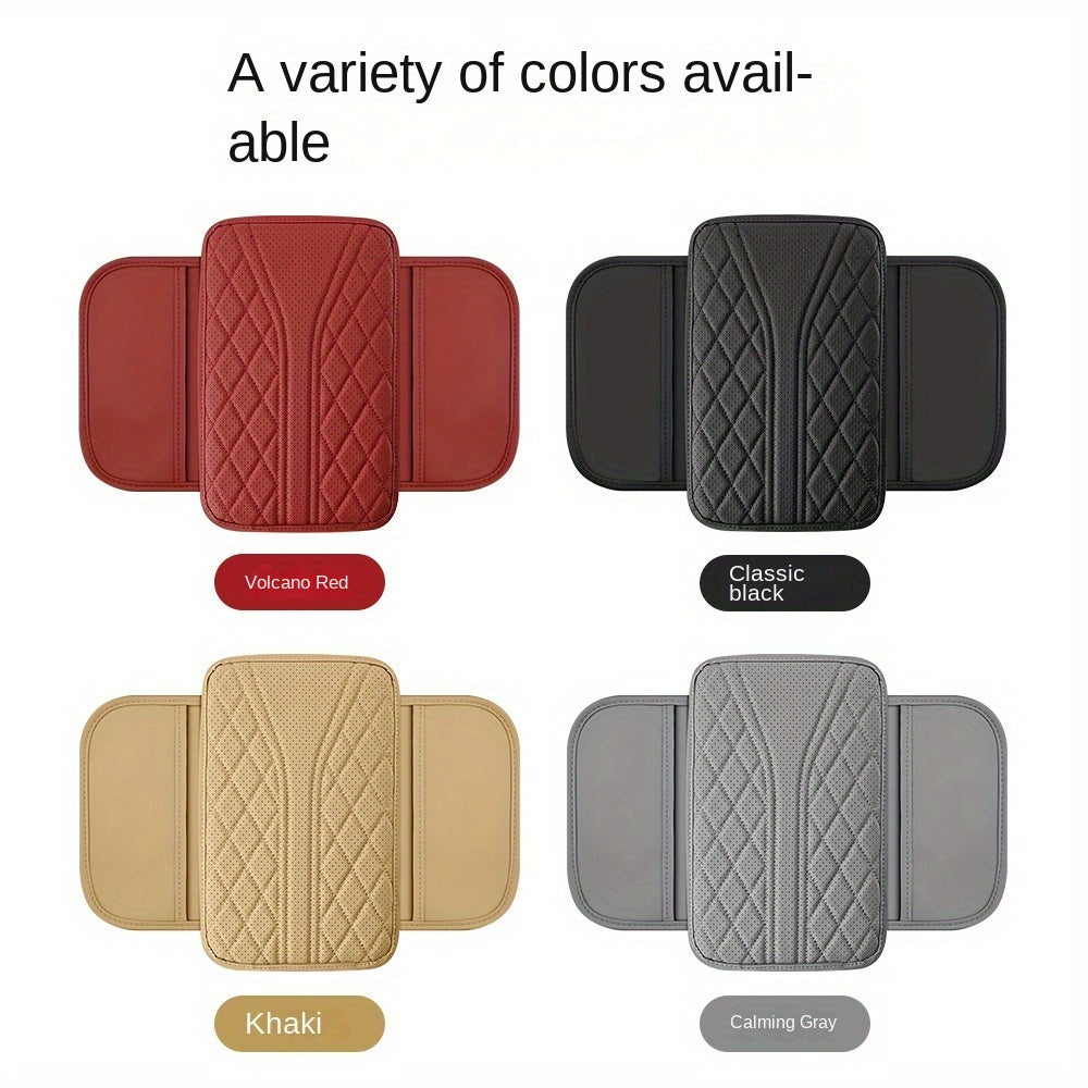 PU Leather Car Armrest Cushion with Ventilation Holes and Side Pockets