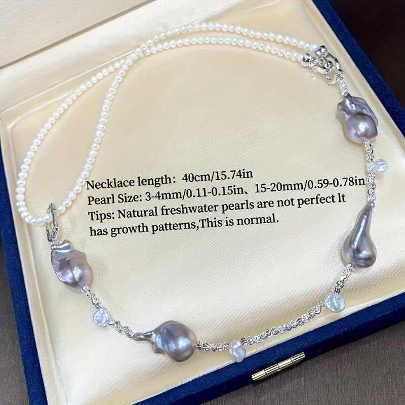Grey Baroque Freshwater Pearl Necklace for Women Elegant Casual Jewelry