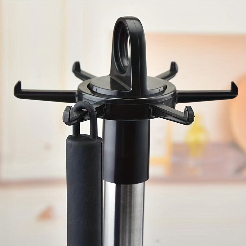 Rotating Kitchen Utensil Holder with 6 Hooks, Space-Saving, No Drilling Needed
