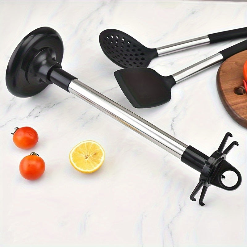 Rotating Kitchen Utensil Holder with 6 Hooks, Space-Saving, No Drilling Needed