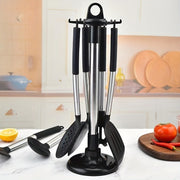 Rotating Kitchen Utensil Holder with 6 Hooks, Space-Saving, No Drilling Needed