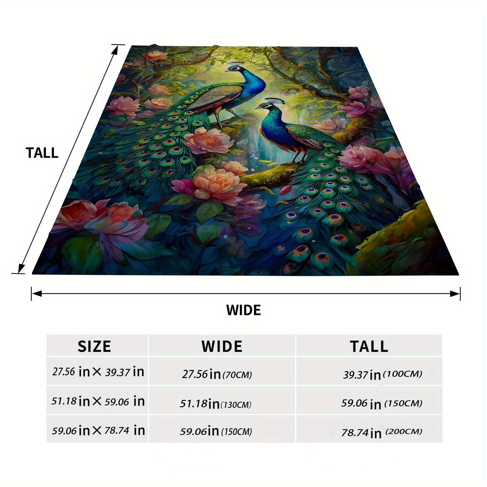 Peacock Pattern Flannel Throw Blanket Soft Warm Comfortable for Couch Bed Office