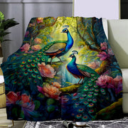 Peacock Pattern Flannel Throw Blanket Soft Warm Comfortable for Couch Bed Office