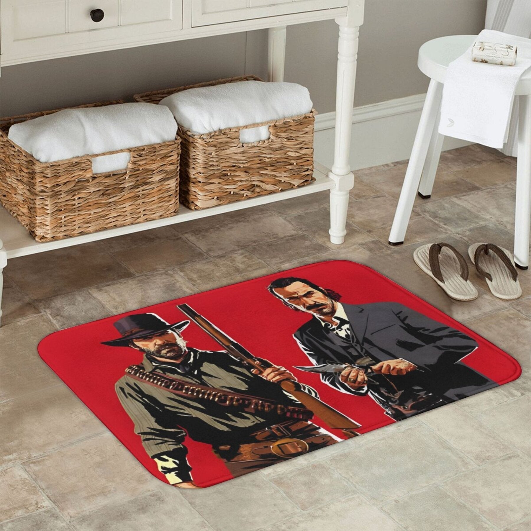 Rectangular Polyester Carpet with Character Design Non-Slip Balcony Rug