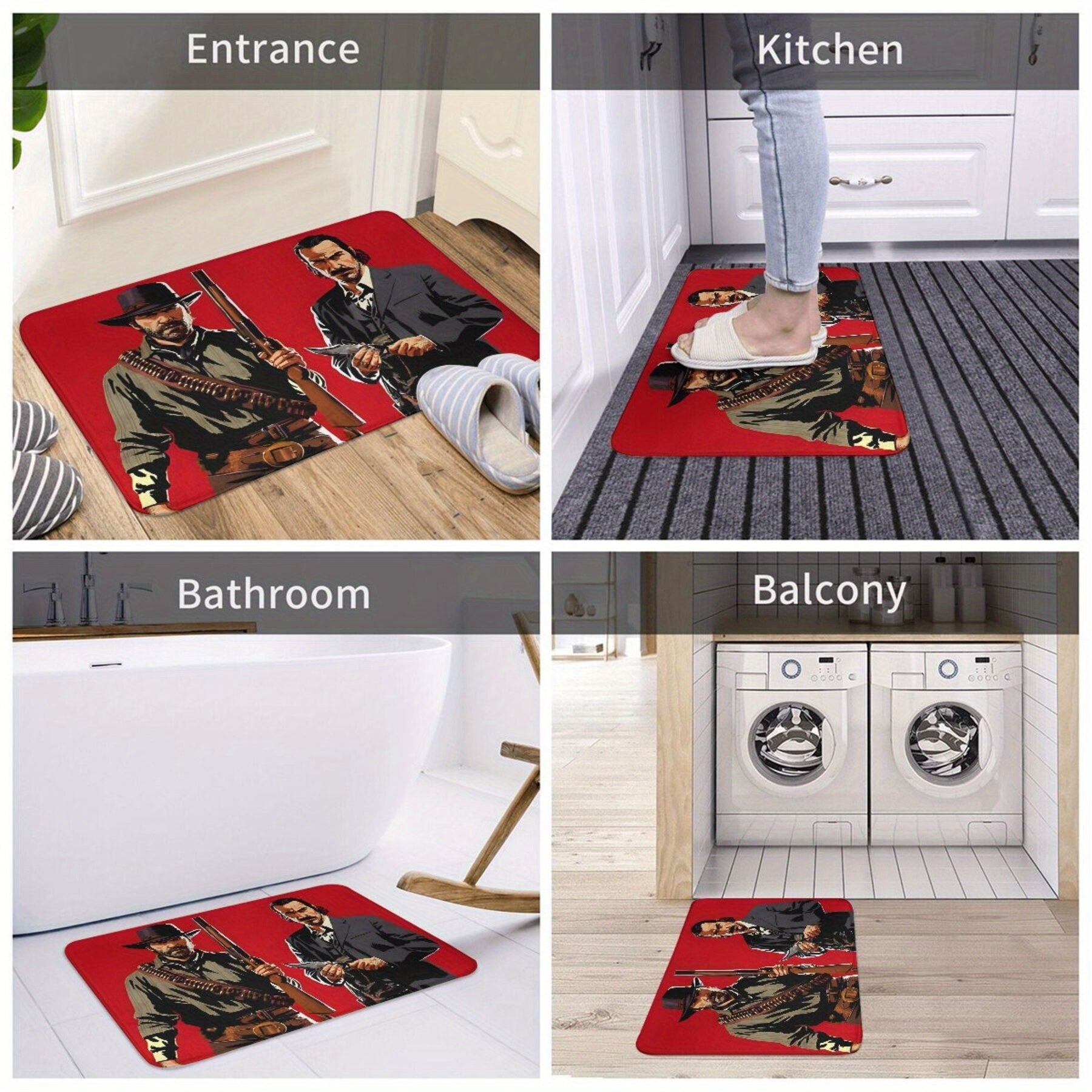 Rectangular Polyester Carpet with Character Design Non-Slip Balcony Rug