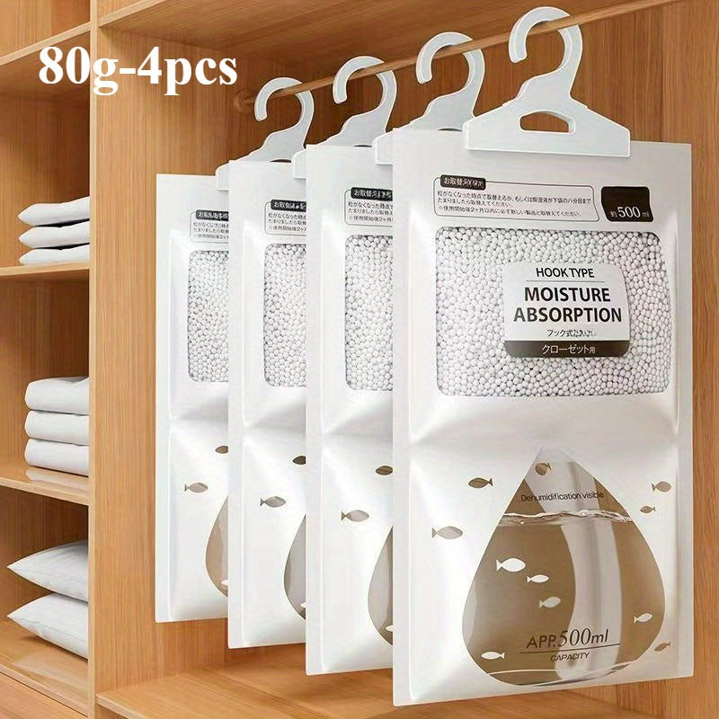 4-Pc Moisture Absorber Bags Non-Electric Dehumidifier Pouches Closet Odor Eliminator
