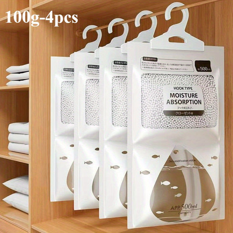 4-Pc Moisture Absorber Bags Non-Electric Dehumidifier Pouches Closet Odor Eliminator