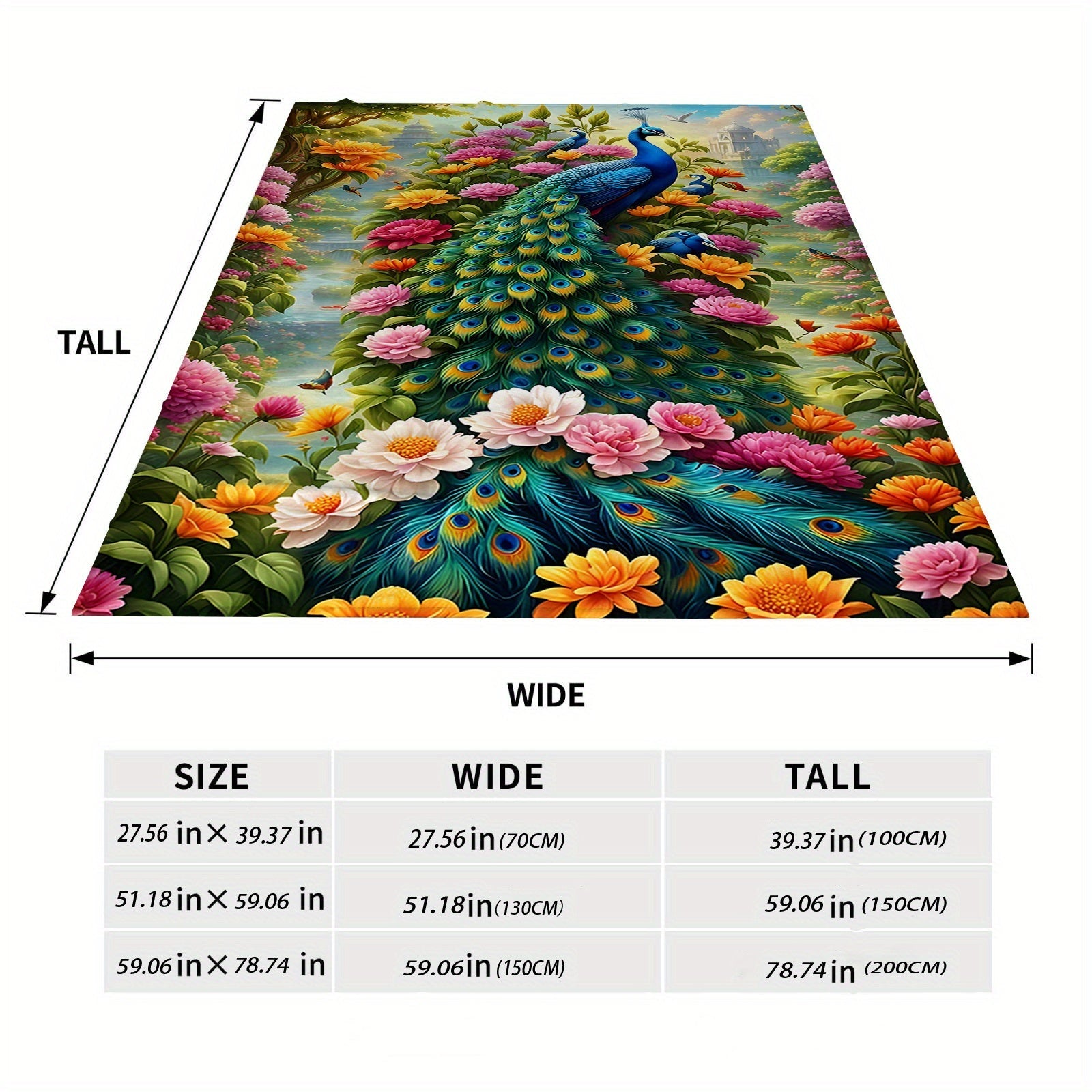 Lightweight Polyester Flannel Blanket with Peacock Digital Print for Sofa Bed Travel