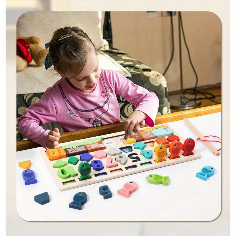 Juguete educativo de madera para niños de 0+ reconocimiento de formas de animales y números en color