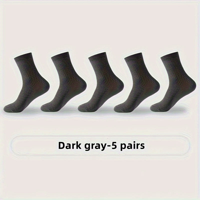 Men's Bamboo Fiber Mid Tube Socks 5 Pairs Casual Business Breathable