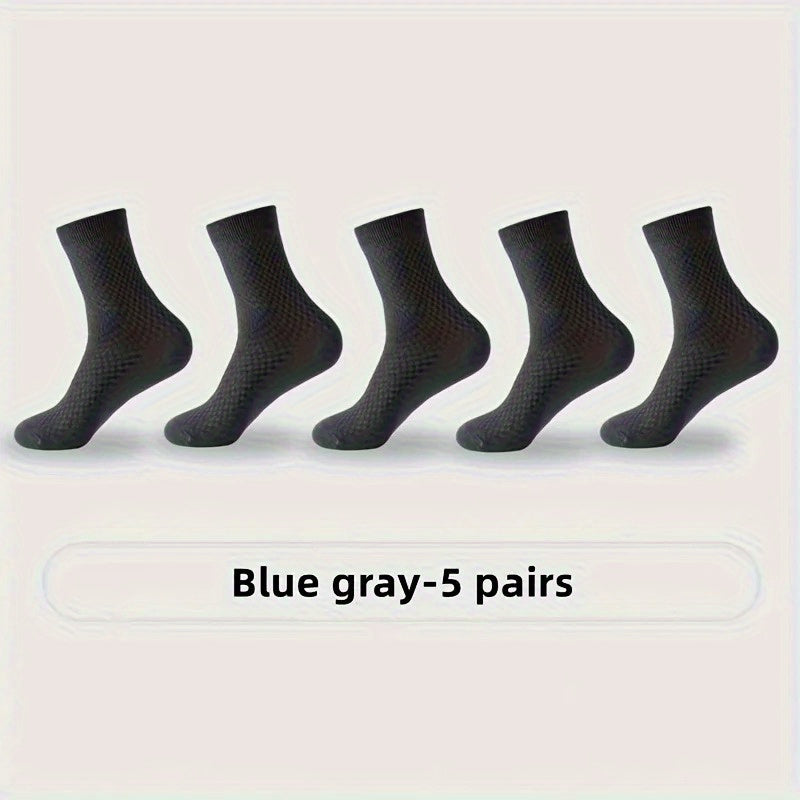 Men's Bamboo Fiber Mid Tube Socks 5 Pairs Casual Business Breathable