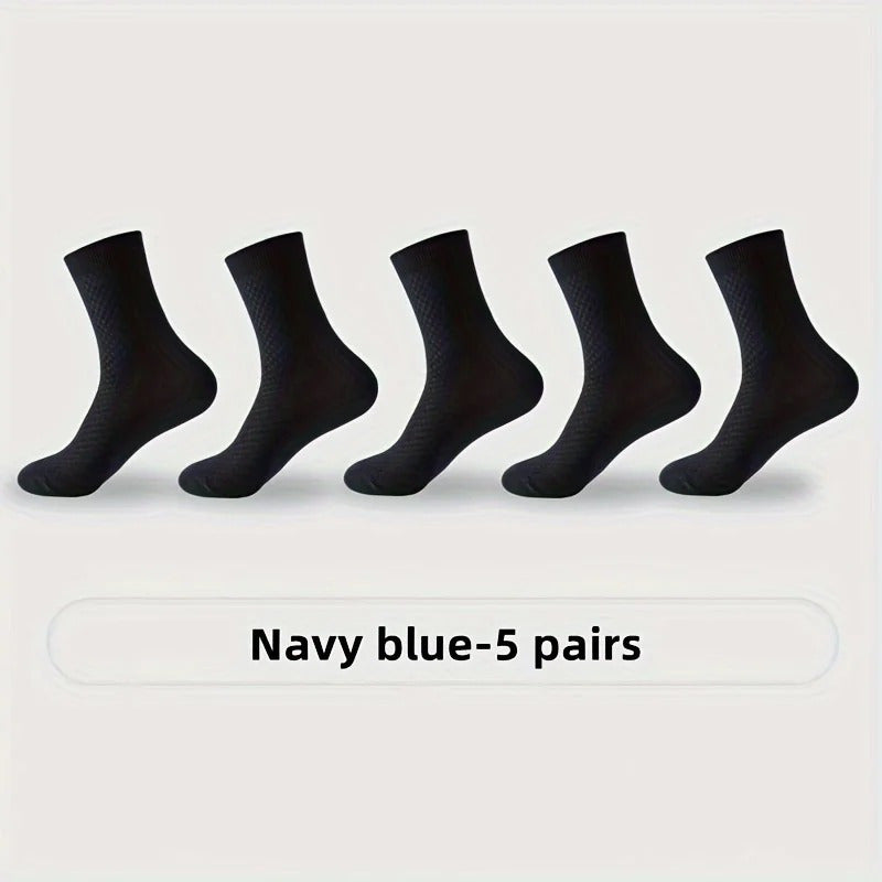 Men's Bamboo Fiber Mid Tube Socks 5 Pairs Casual Business Breathable