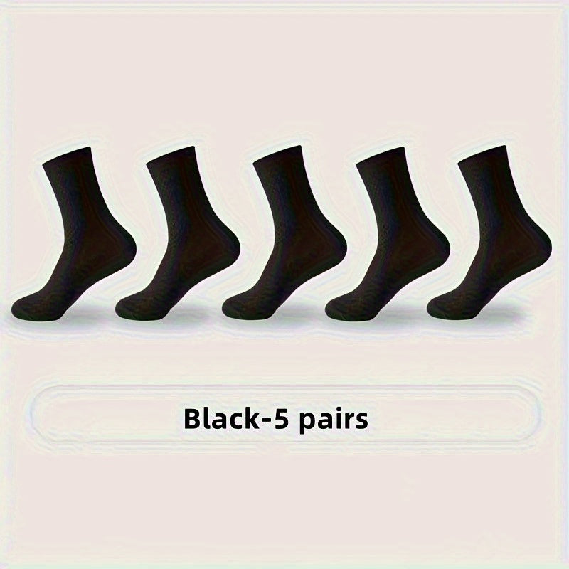 Men's Bamboo Fiber Mid Tube Socks 5 Pairs Casual Business Breathable