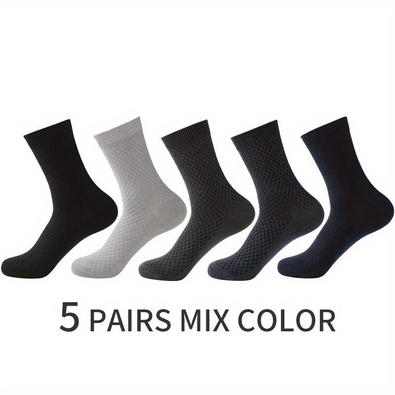 Men's Bamboo Fiber Mid Tube Socks 5 Pairs Casual Business Breathable