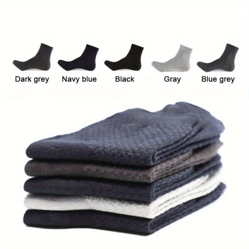 Men's Bamboo Fiber Mid Tube Socks 5 Pairs Casual Business Breathable