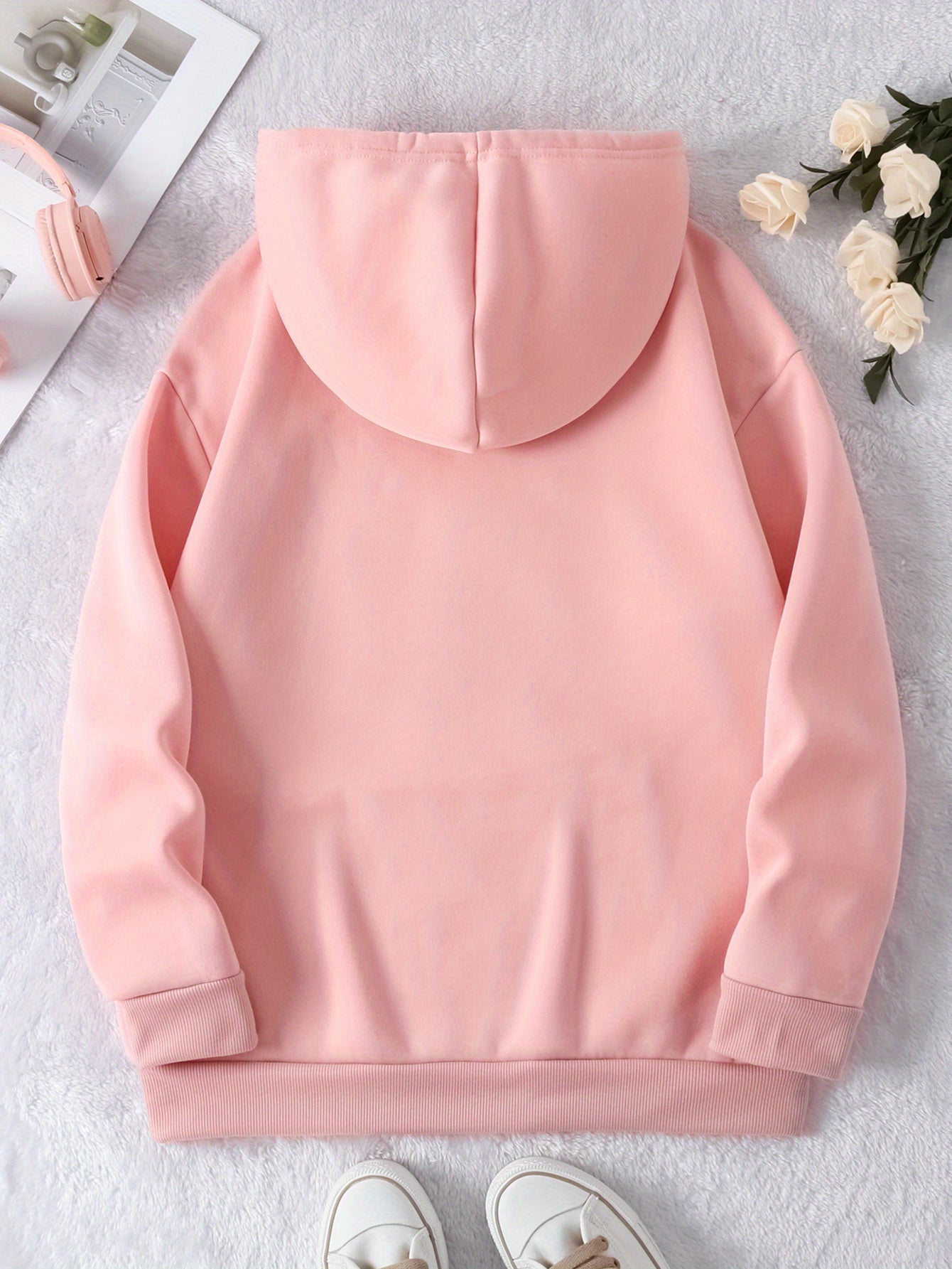 Women’s Plus Size Black Hoodie Sweatshirt with Pockets and Graphic Print