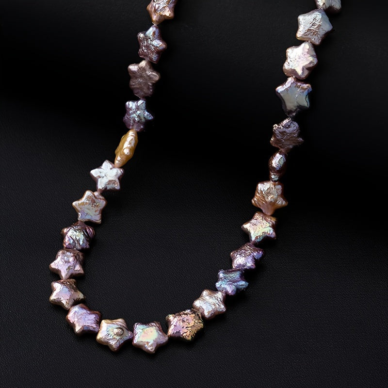 Elegante collar de perlas de agua dulce estilo barroco con colgante de estrella Aurora multicolor