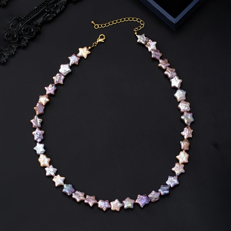 Elegante collar de perlas de agua dulce estilo barroco con colgante de estrella Aurora multicolor